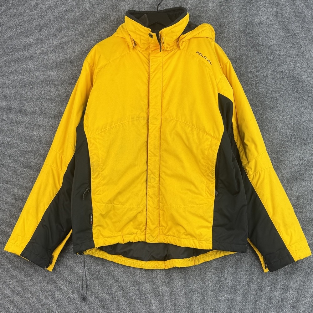 Vintage Polo Ralph Lauren Ski Jacket Mens XL Yellow Black 3 In 1 Hooded Polo RL